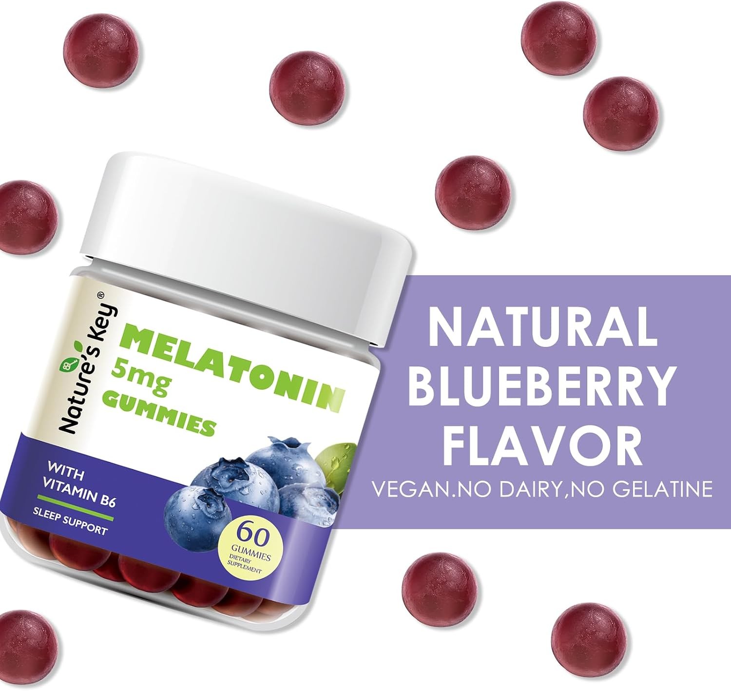 Melatonin Gummies with Vitamin B6, Melatonin Supplement Sleep Support Gummies