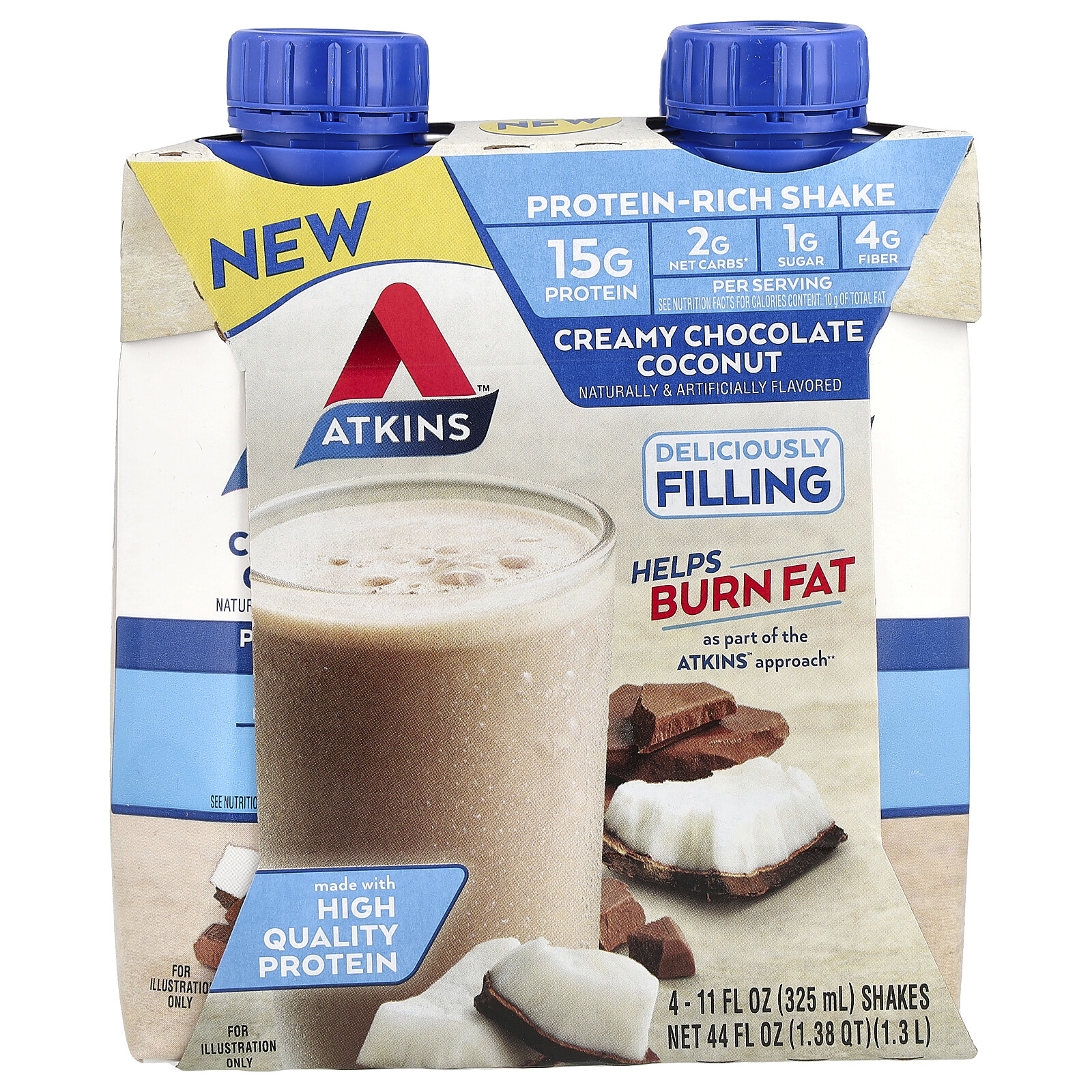 Protein-Rich Shake, Creamy Chocolate Coconut, 4 Shakes, 11 fl oz (325 ml) Each