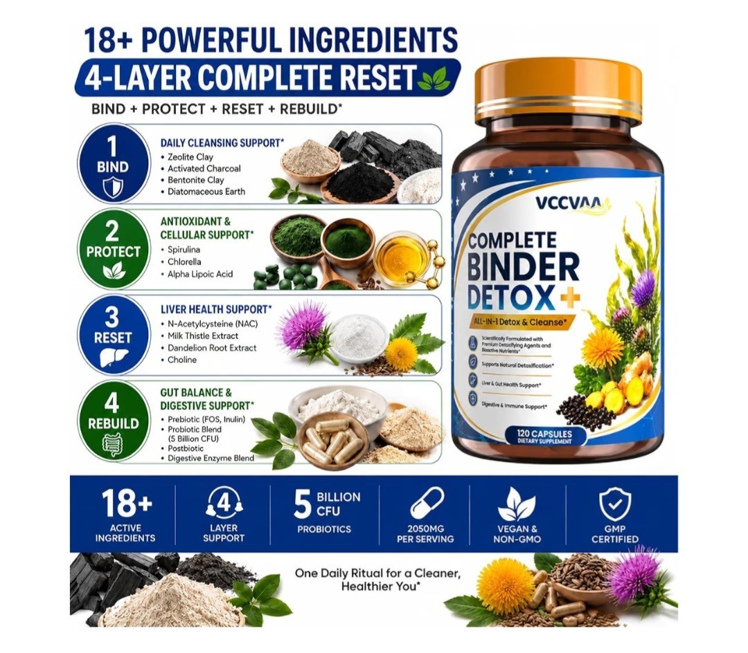 Vcvaa Complete Binder Detox+ Detox Cleanse Capsules 120ct Vegan Gluten-Free