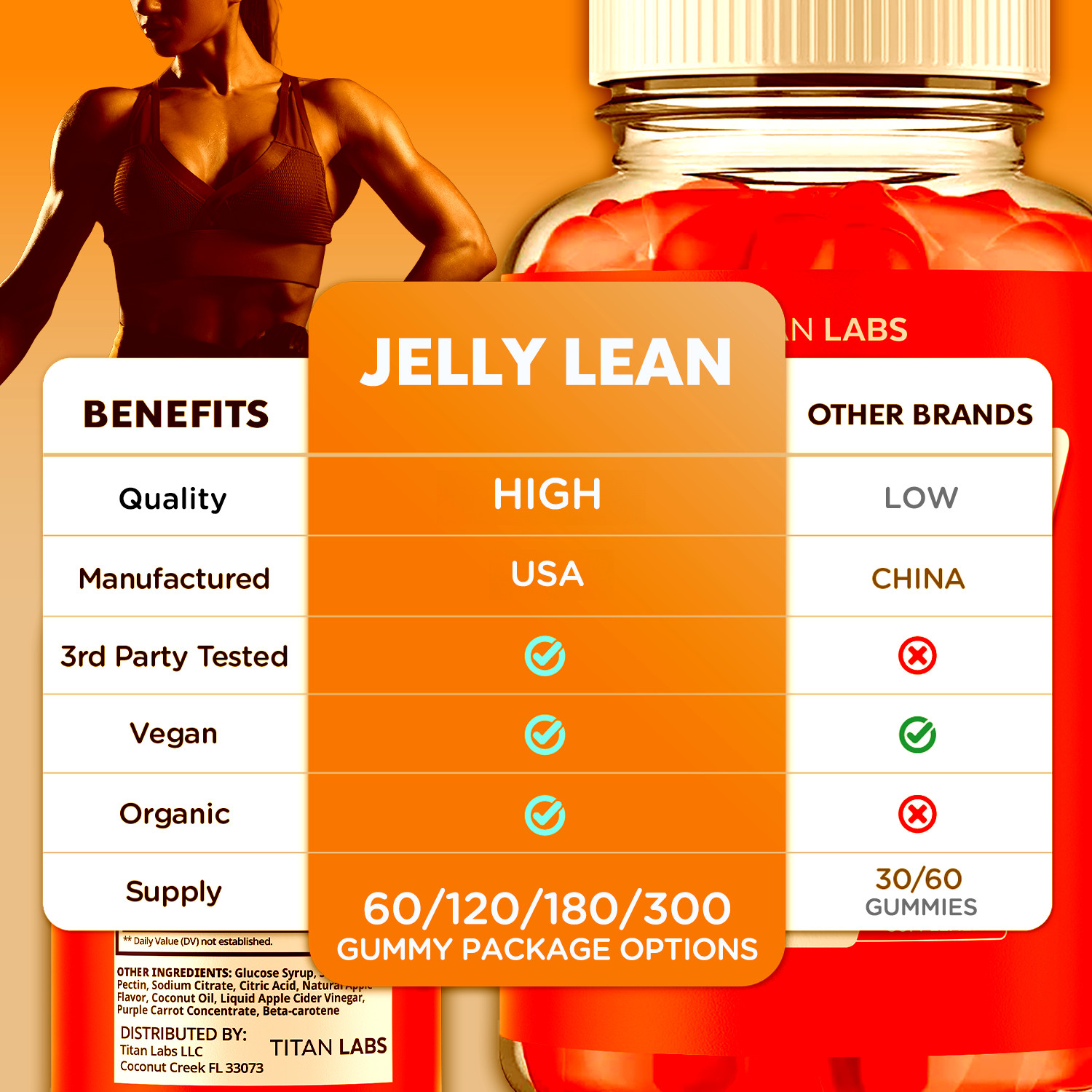 (1 Pack) Jelly Lean Keto ACV Gummys 1000MG Vitamin Formula JellyLean 60 Gummies