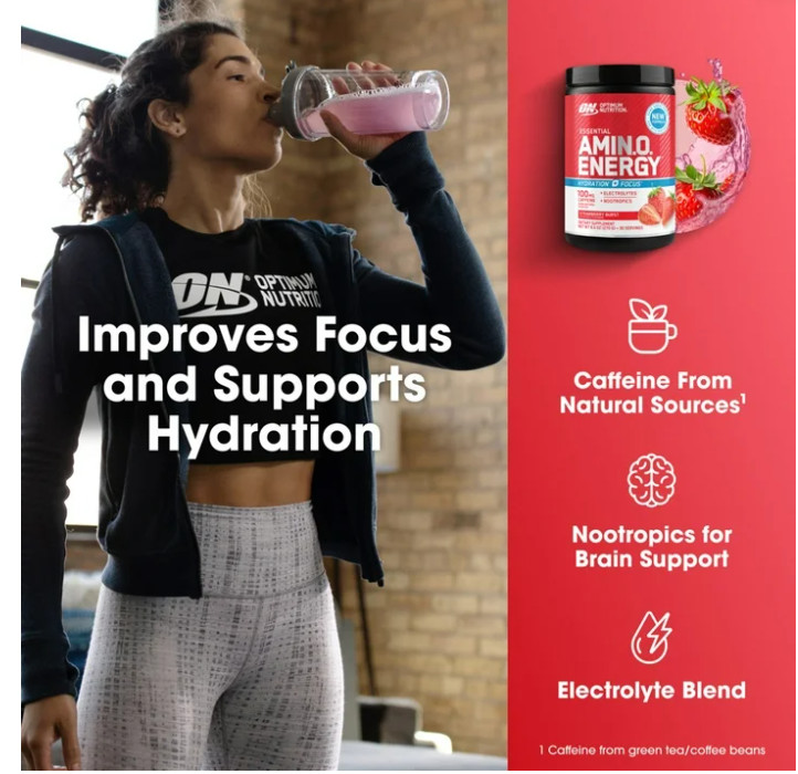 Optimum Nutrition Amino Energy Hydration + Focus Powder Strawberry Burst 9.5 oz