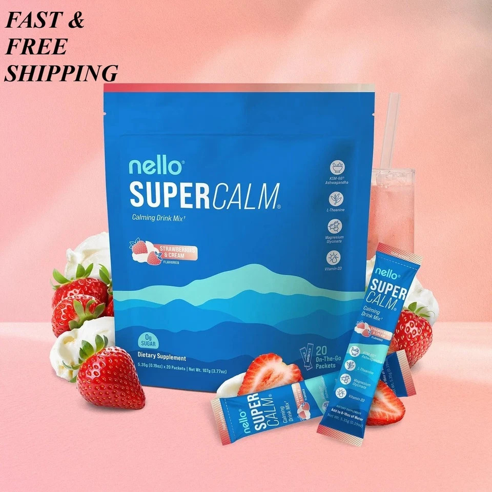 NEW Calming Drink Mix Energy Nello Super Calm &Strawberries &Cream – 20 Servings