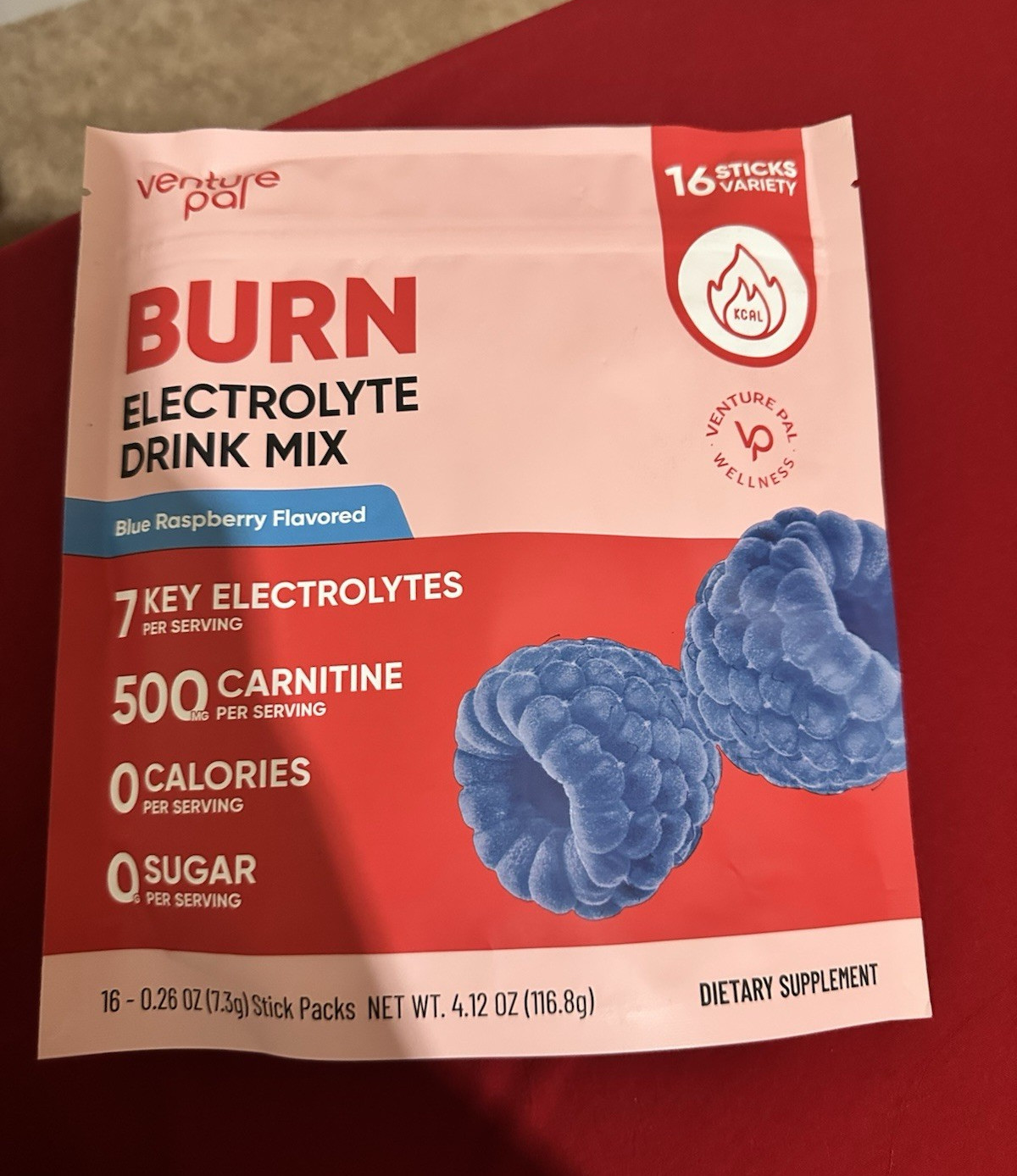 Venture Pal BURN Electrolyte Drink Mix Blue Raspberry Zero Sugar 16 Sticks
