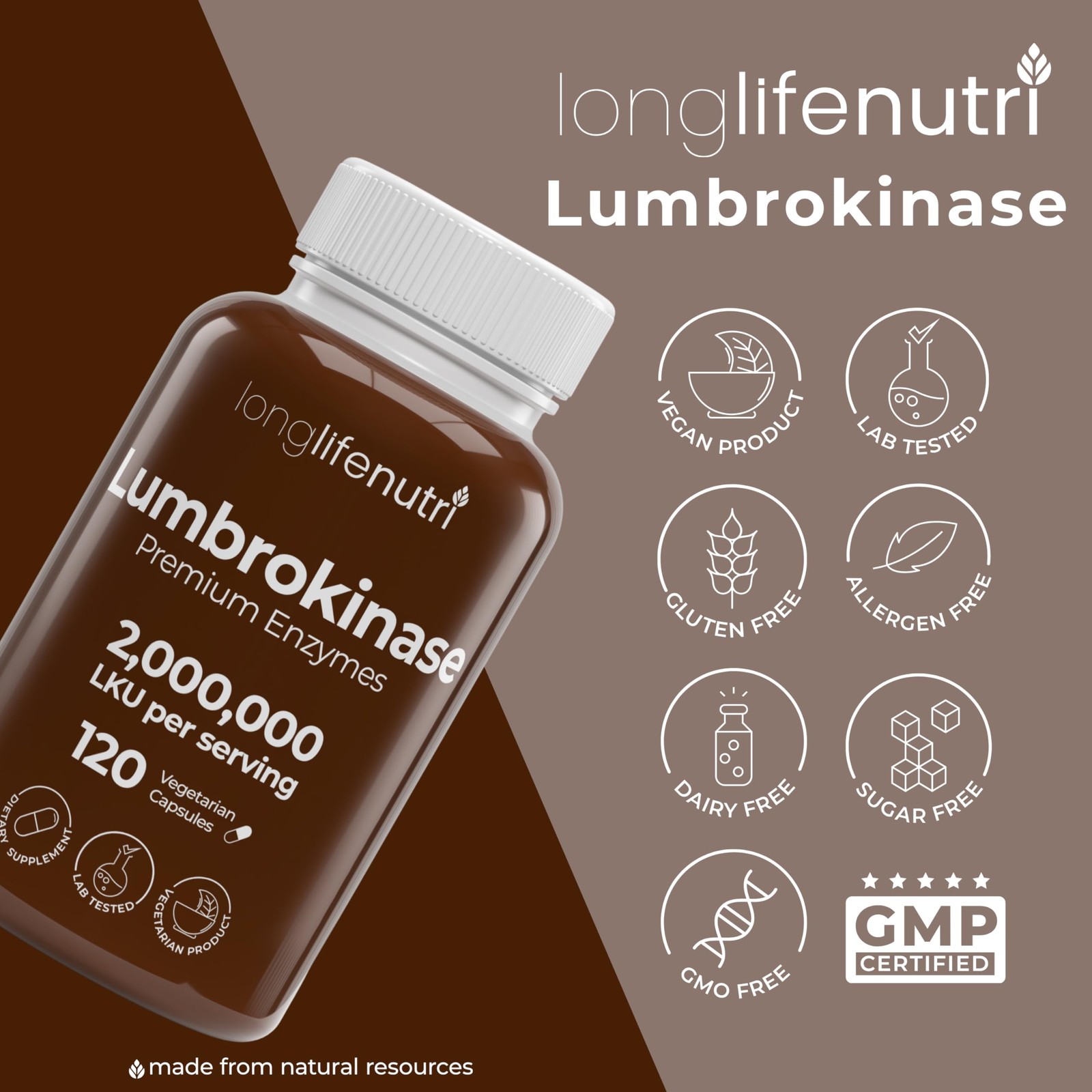 LongLifeNutri Lumbrokinase 100mg – Maximum Activity 2000000 Units Per Serving…