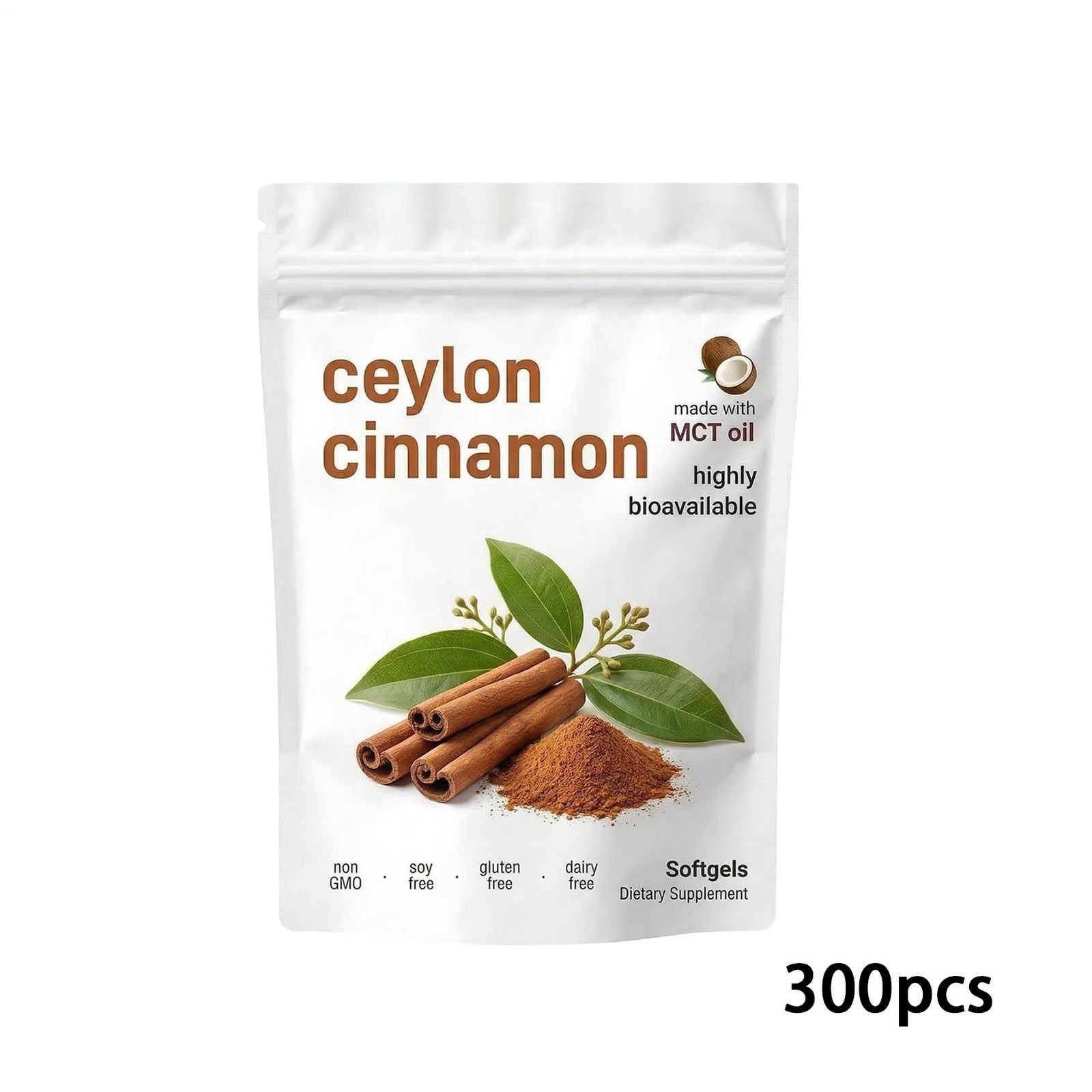 Ceylon Elorita Cinnamon Softgels – 300 Softgels – Non-GMO, Gluten Free Supplemen