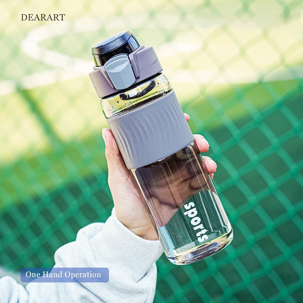 DEARART 24oz Water Bottles with Buckle, 100% Leakproof Anti 24 Ounces, Grey