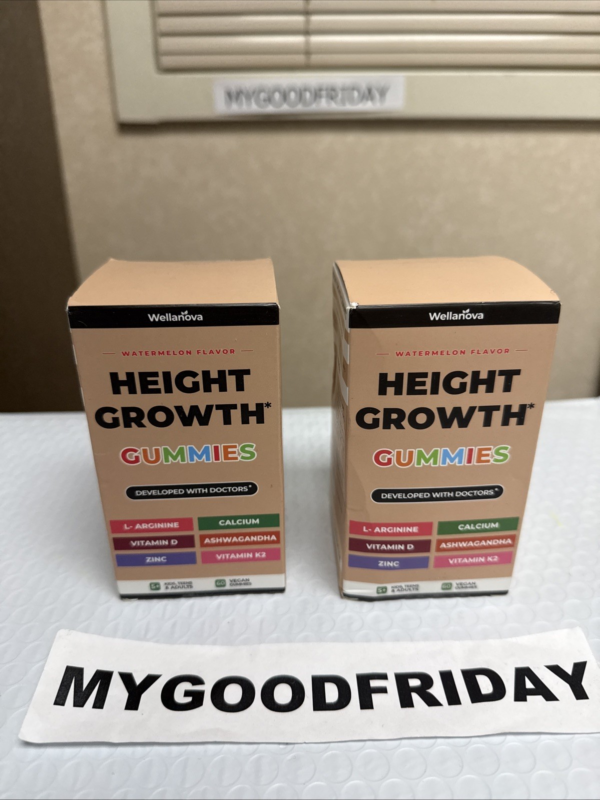 New 2 bottles Wellanova Height Growth Gummies 120 total Vegan Gummies Watermelon