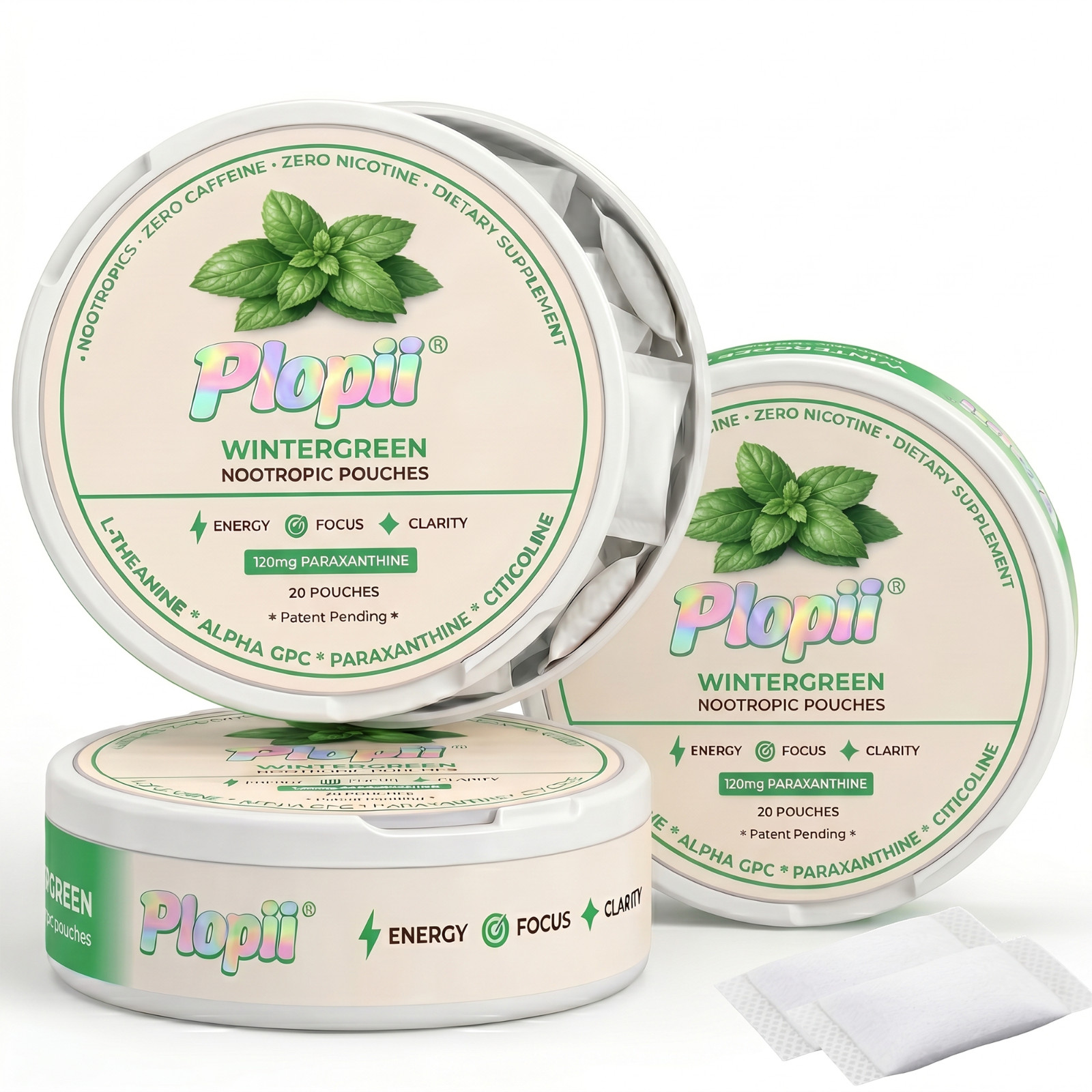 Plopii Focus Nootropic Pouches, 120mg Paraxanthine, Nicotine-Free, (3-Pack)