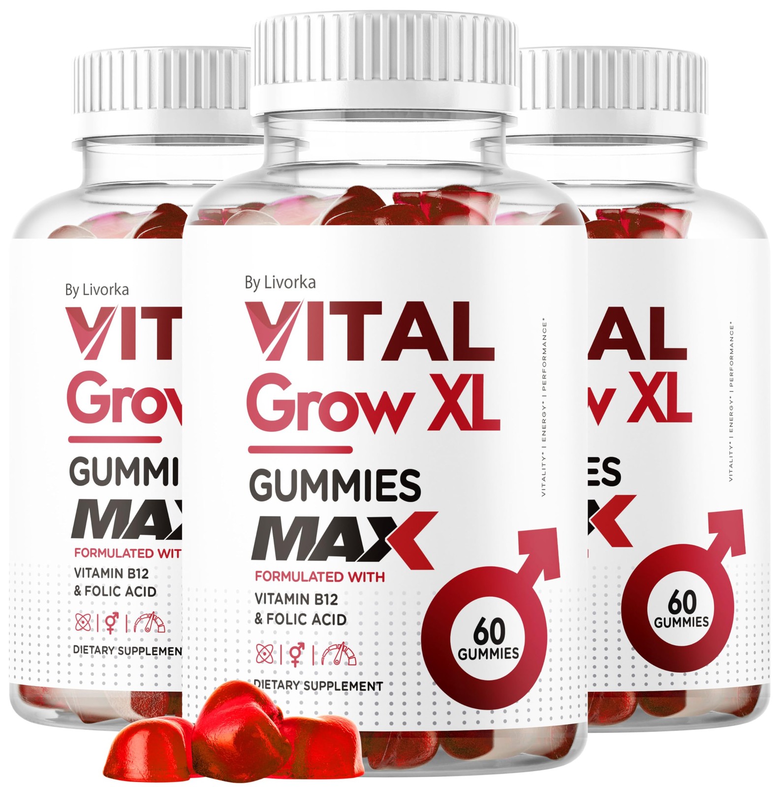 (3 Pack) Vital Grow XL Male Gummies – Men’s Performance 60 Count (Pack of 3)