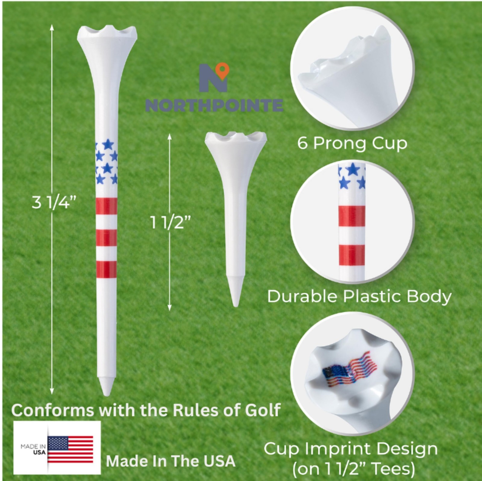 NorthPointe Golf Tees Plastic Combo Length Pack of 50 Includes (40 Count) 3 
