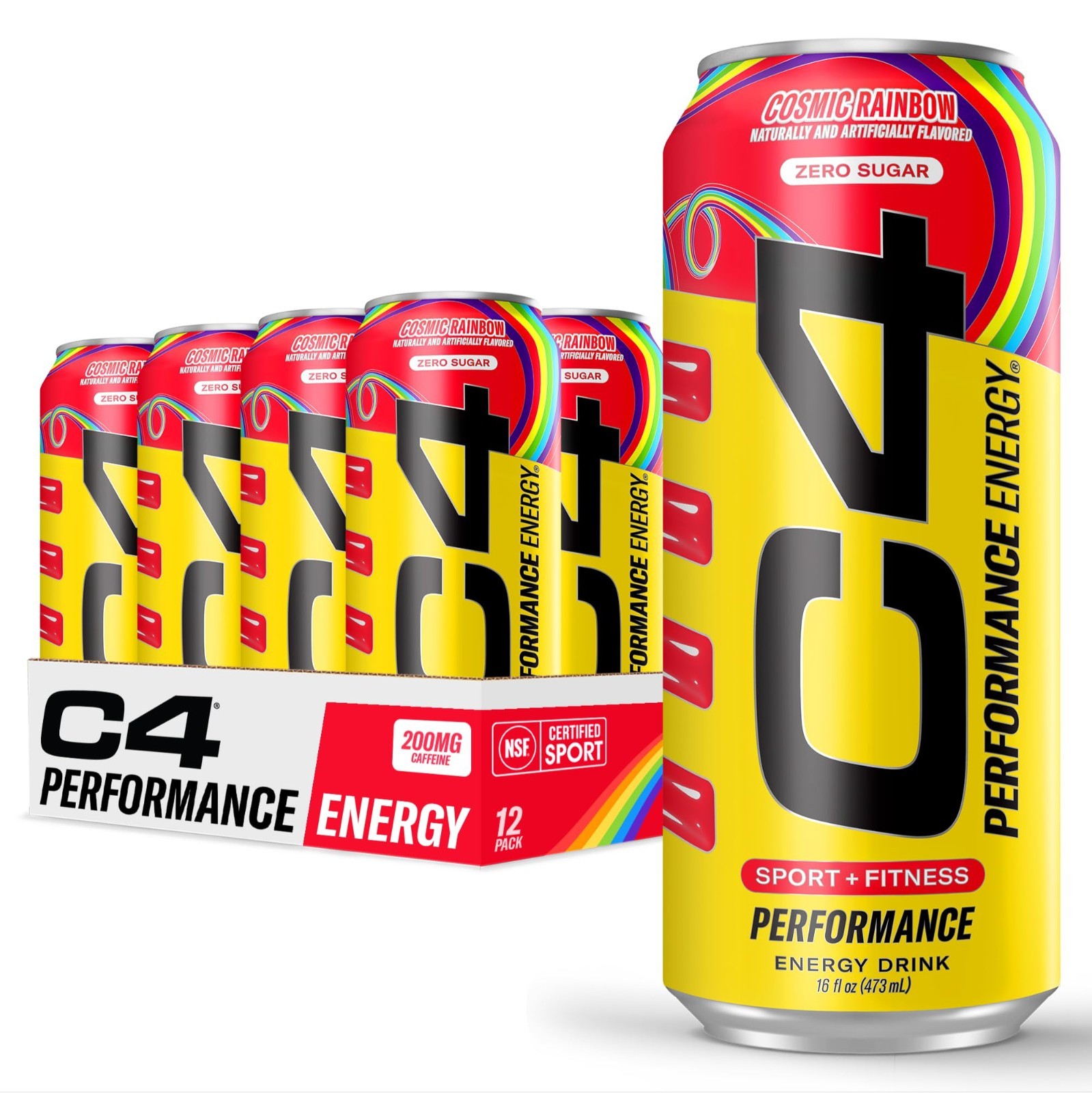 Zero Sugar Cosmic Rainbow Energy Drink | 200mg Caffeine Pre-Workout | 12 Pack