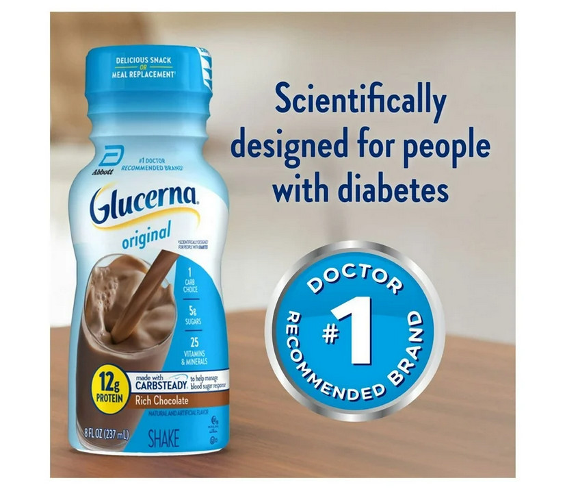 Glucerna 12g Protein Shake Chocolate 8oz 24pk Diabetic Nutrition