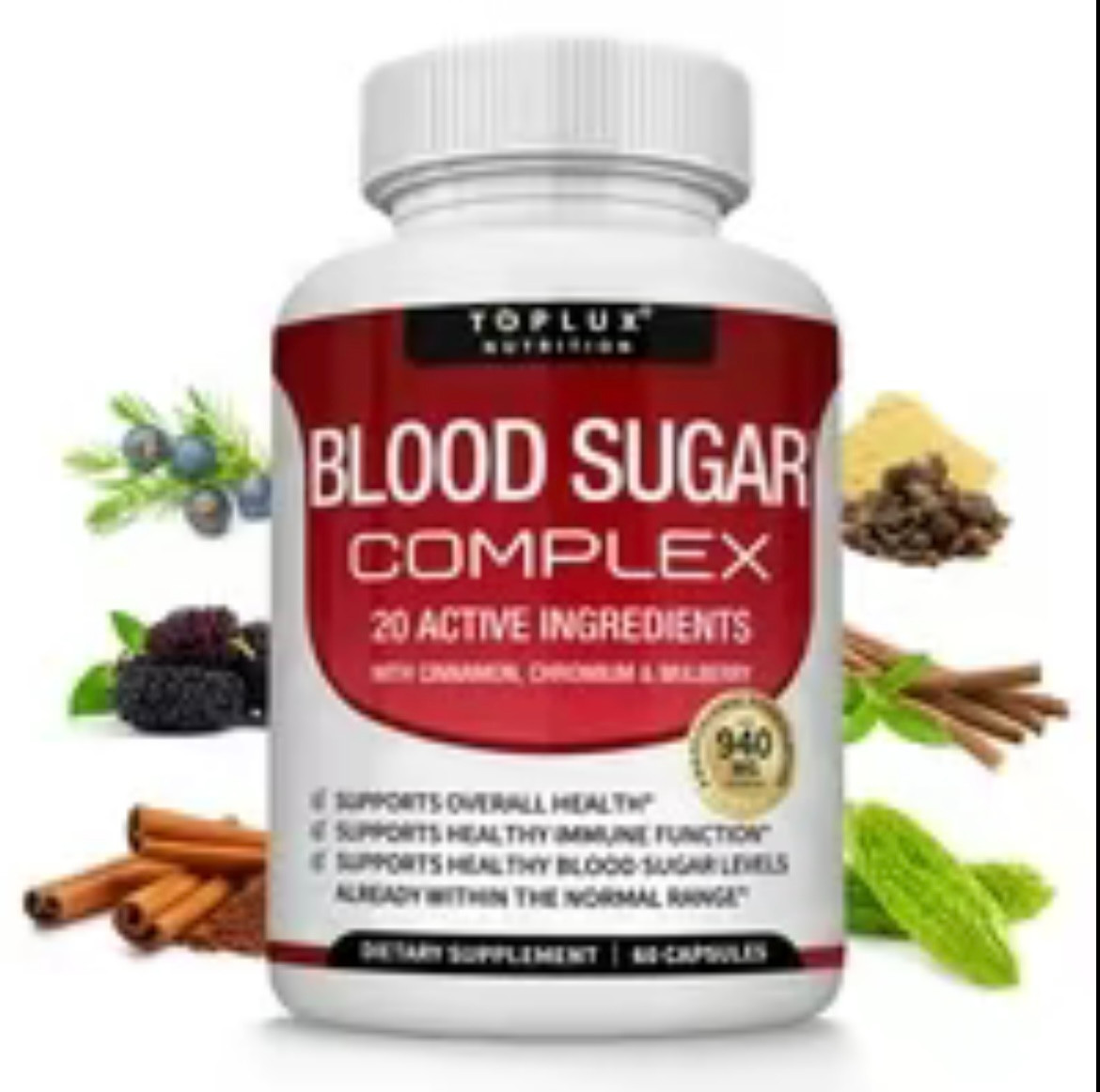 Toplux Blood Sugar Complex Capsules 20 Vitamins Minerals Vegan Non-GMOMetabolism