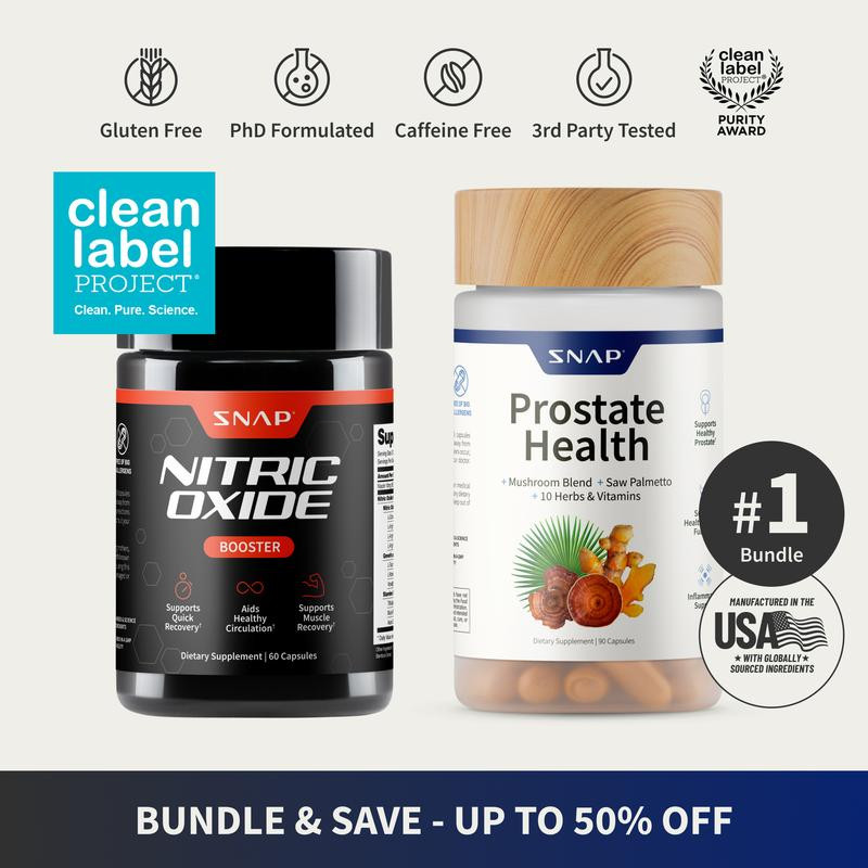 Ultimate Men’s Health Bundle – Snap Supplements – Nitric Oxide Booster 60ct + Pr