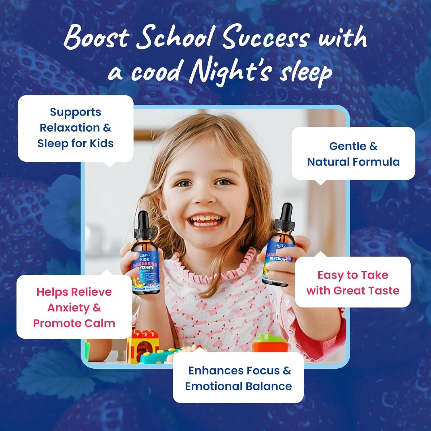 Magnesium Glycinate Liquid for Kids Sleep Calm Focus Drops Strawberry
