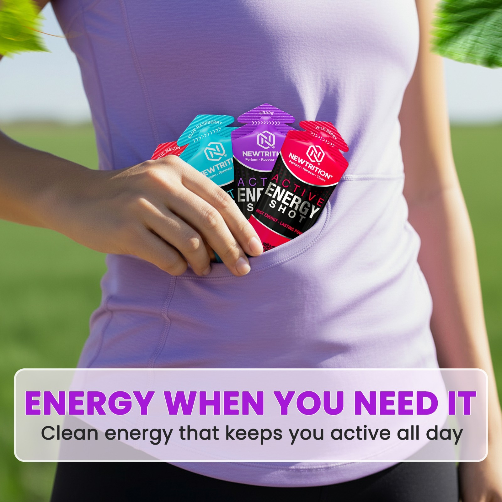 NewTrition Active Energy Shots 24ct 125mg Caffeine B12 Focus Energy Drink Pouch
