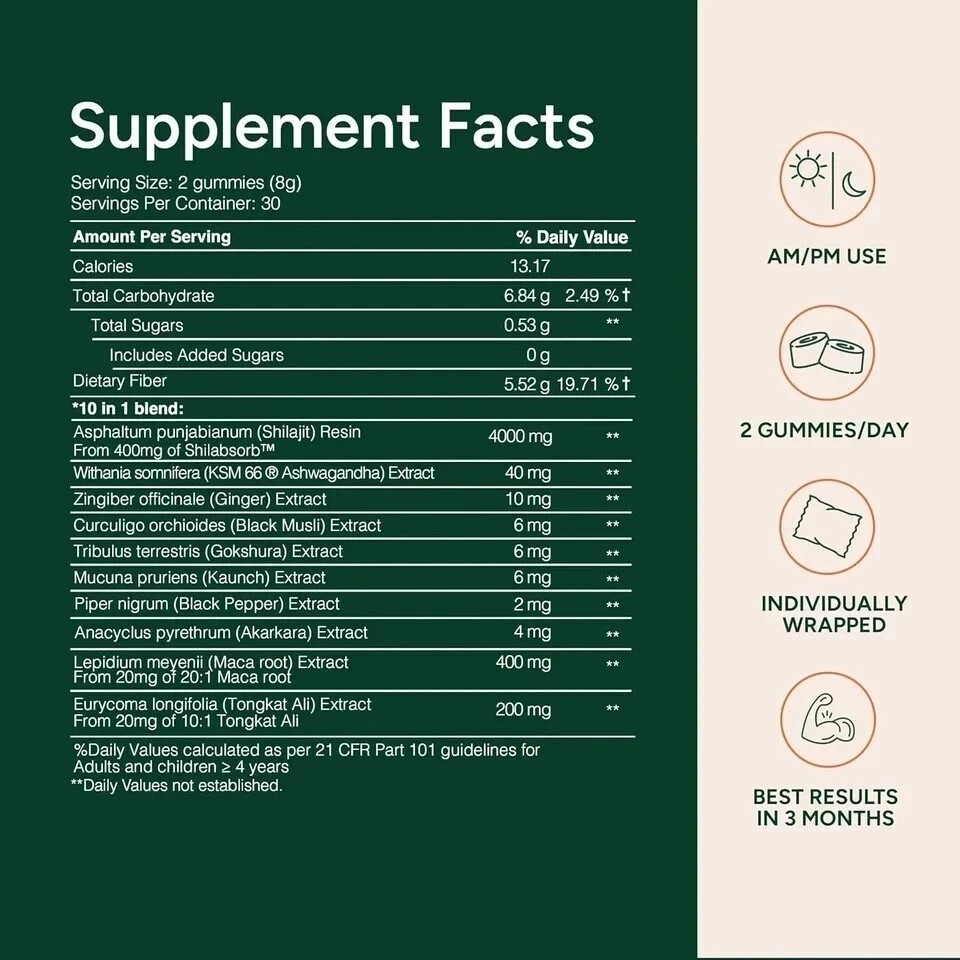 Root Labs 10 in 1 Alpha Gummies Shilajit, Ashwagandha, Maca, Tongkat, 60 Ct