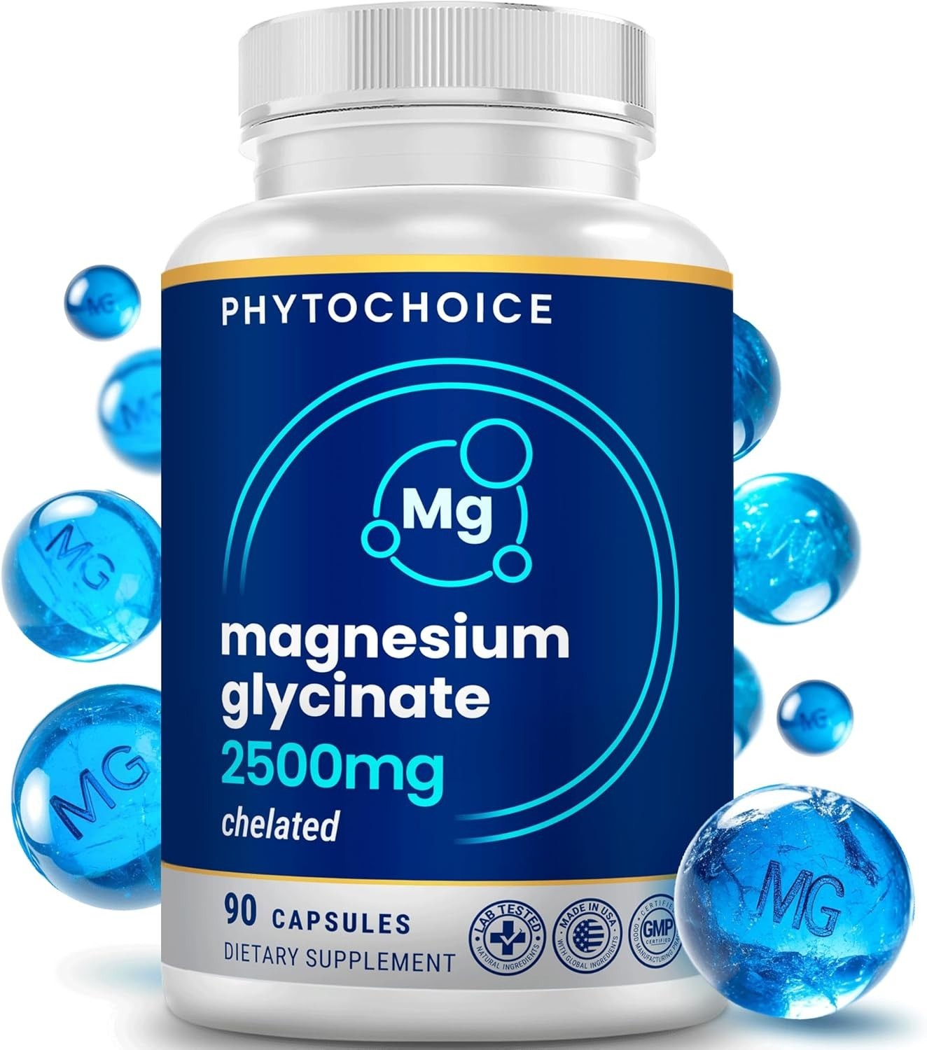 Chelated Magnesium Glycinate Supplement – 2500 MG – 90 Capsules
