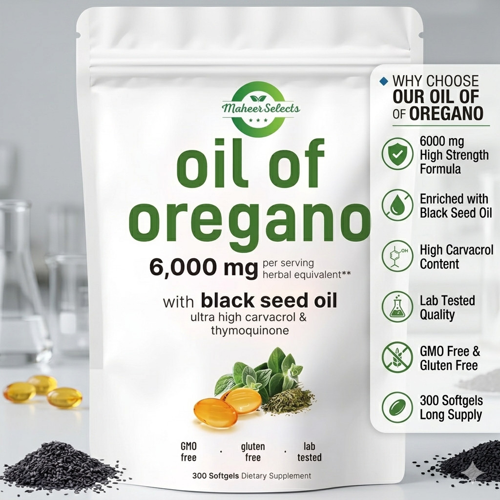 Oil of Oregano Softgels with Black Seed Oil – 6000mg Oregano Oil { Pack of 2 }
