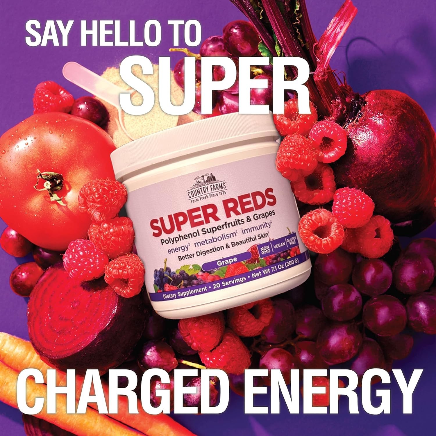 Energizing Super Reds Blend – 40 Antioxidant Fruits & Probiotics, 20 Servings
