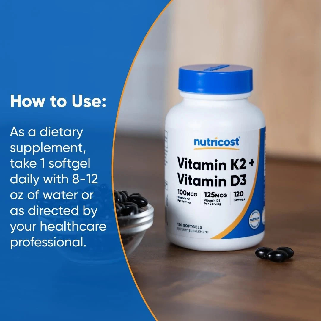 Nutricost Vitamin K2 (MK7) (100mcg) + D3 (5000 120 Count (Pack of 1)