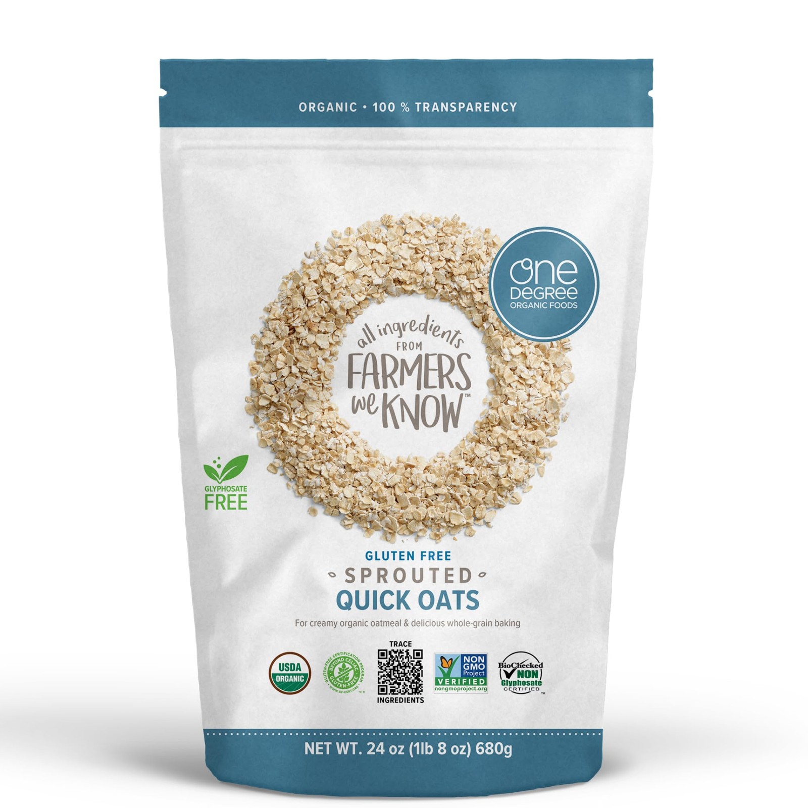 One Degree Organic Foods Gluten Free Sprouted Quick 24 Ounce (Pack of 4)