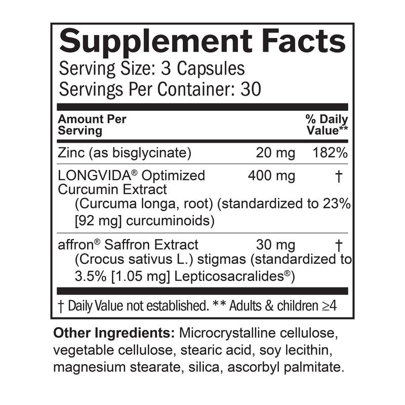 1-3X Happy Saffron Plus, 90 Vegan Capsules w/ Saffron Extract, Curcumin & Zinc++