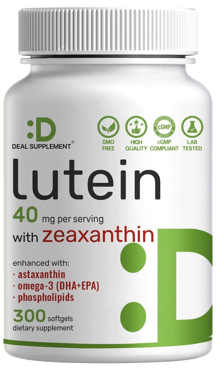 Lutein Zeaxanthin Supplements 40mg, 300 Softgels with Astaxanthin Omega-3s Non-G