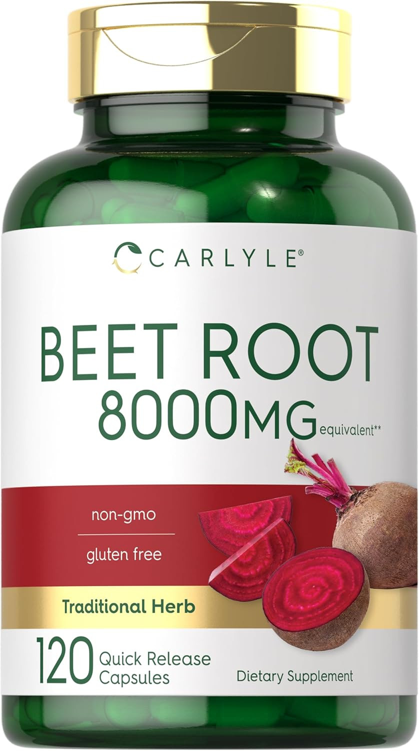 Beet Root Capsules | 8000 Mg | 120 Count | Non-Gmo and Gluten Free Supplement