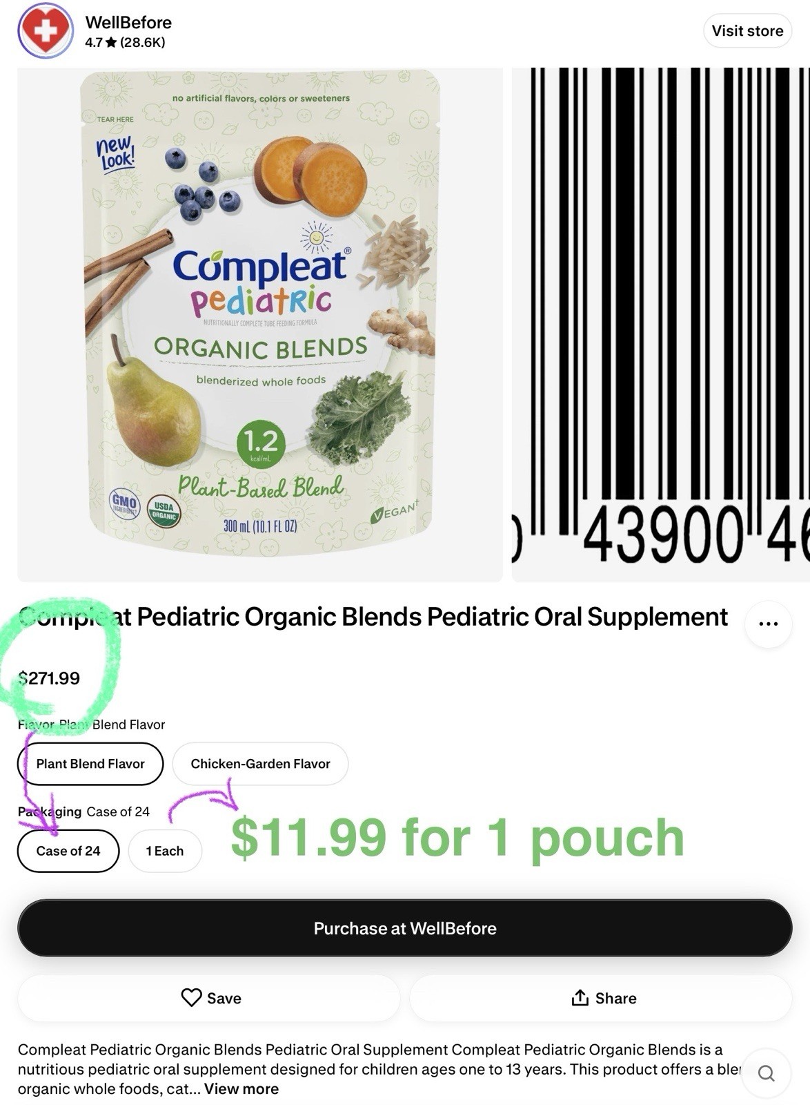 Compleat Pediatric Organic Blends Plant Base Blended Tube Feeding – 1 BOX of 35