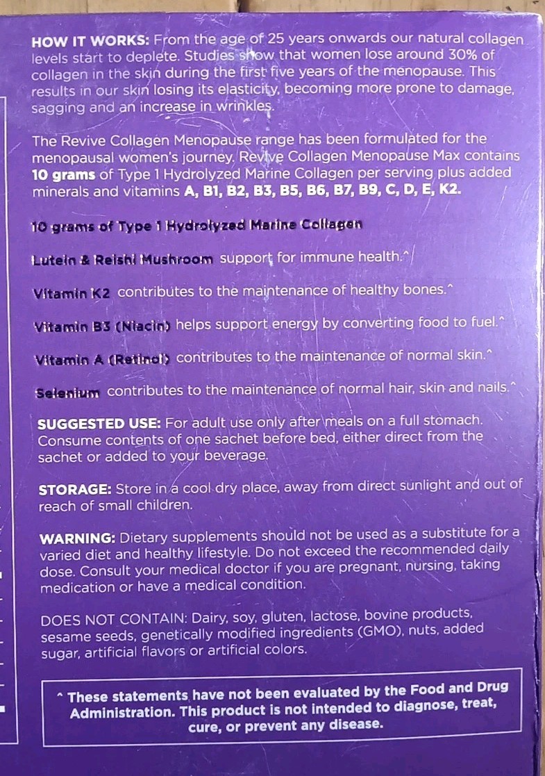 2 REVIVE COLLAGEN MENOPAUSE MAX PREMIUM LIQUID MARINE COLLAGEN 14 X2 28 SACHETS!
