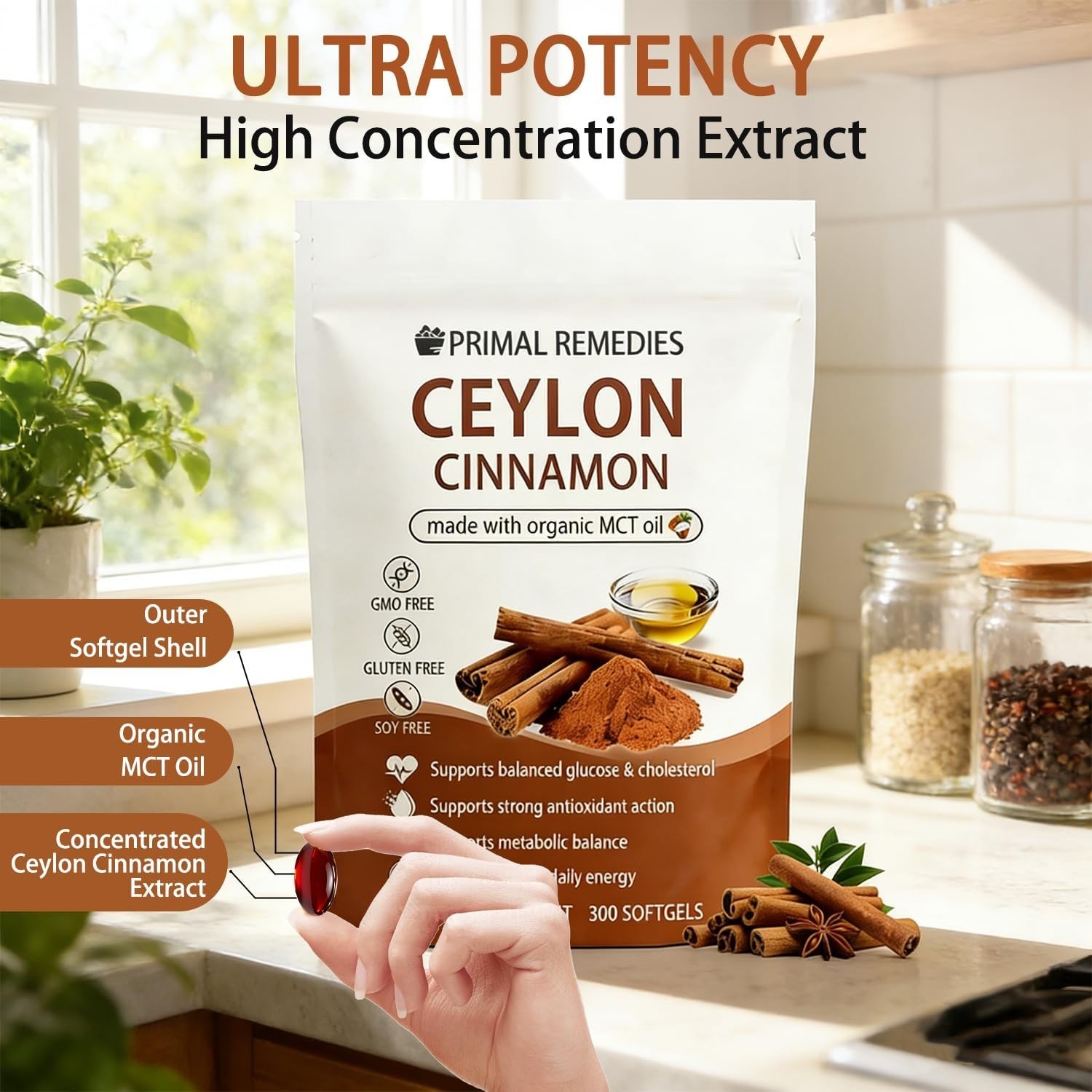 Primal Remedies Ceylon Cinnamon Made with mct Oil – 300 Softgels, 7200mg Cey…