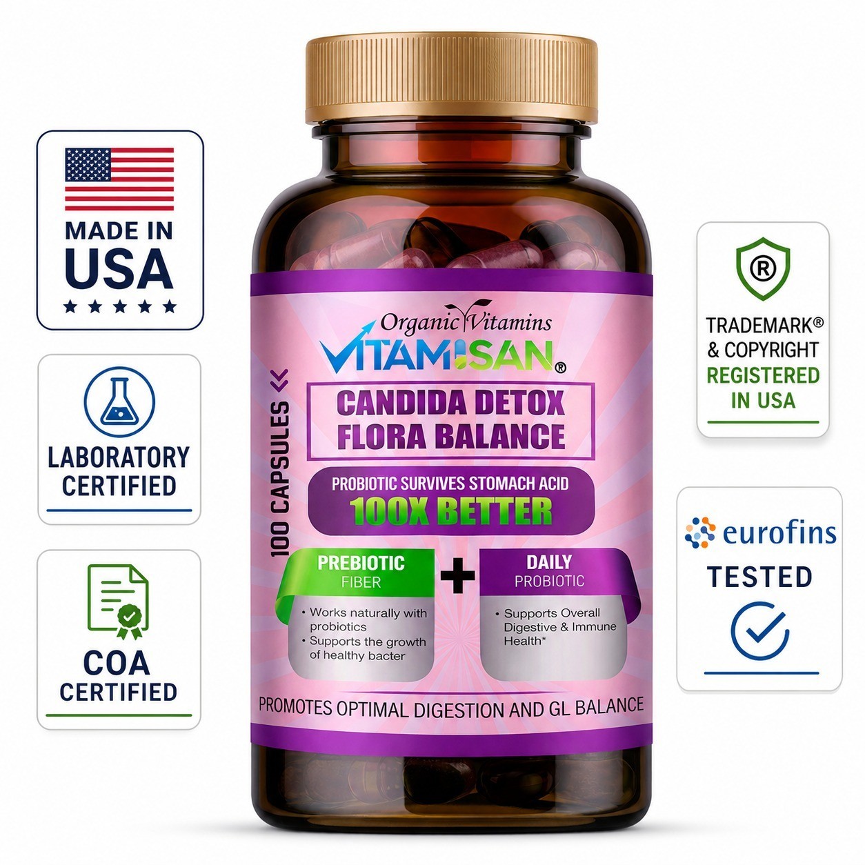 Candida Cleanse Detox Support Highest Potency Yeast Infection Support 100 cap