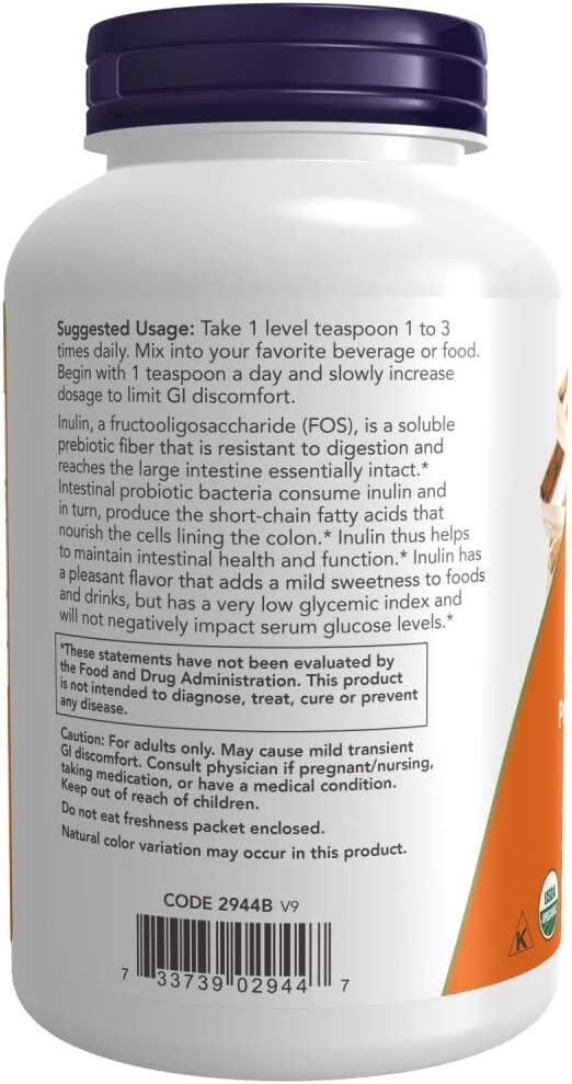 NOW FOODS (3 PACKS) Inulin Prebiotic Pure Powder Organic 8 oz