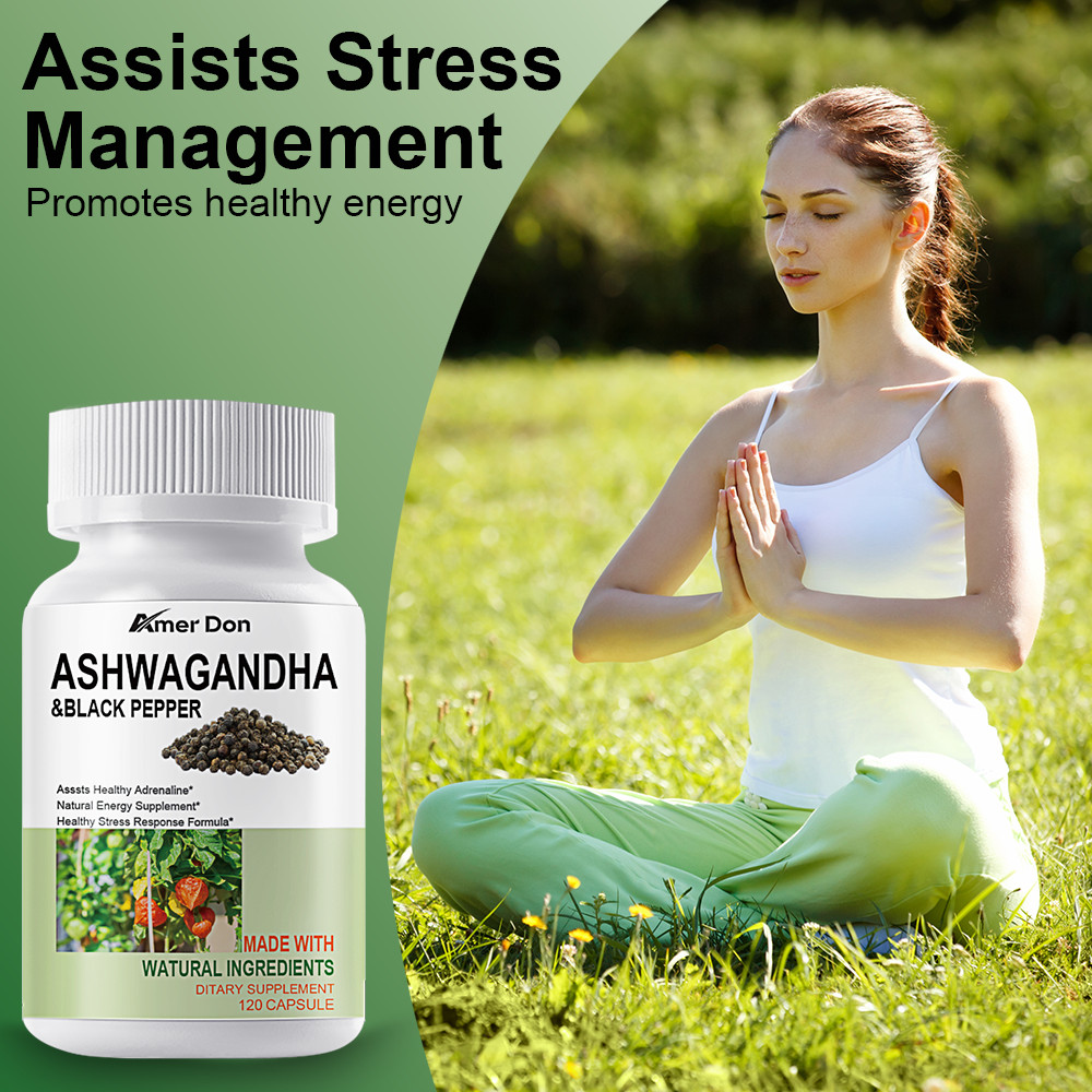 Organic Ashwagandha Capsules 1300mg Supplement w/Black Pepper Root Powder 120Pc