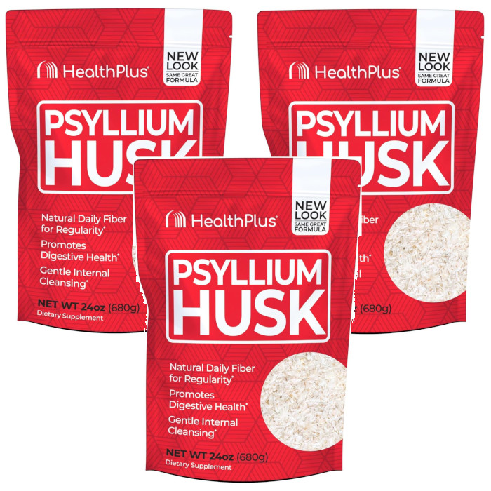 Health Plus Psyllium Husk 24 oz / 680 g / 96 Servings Each (Pack of 3)