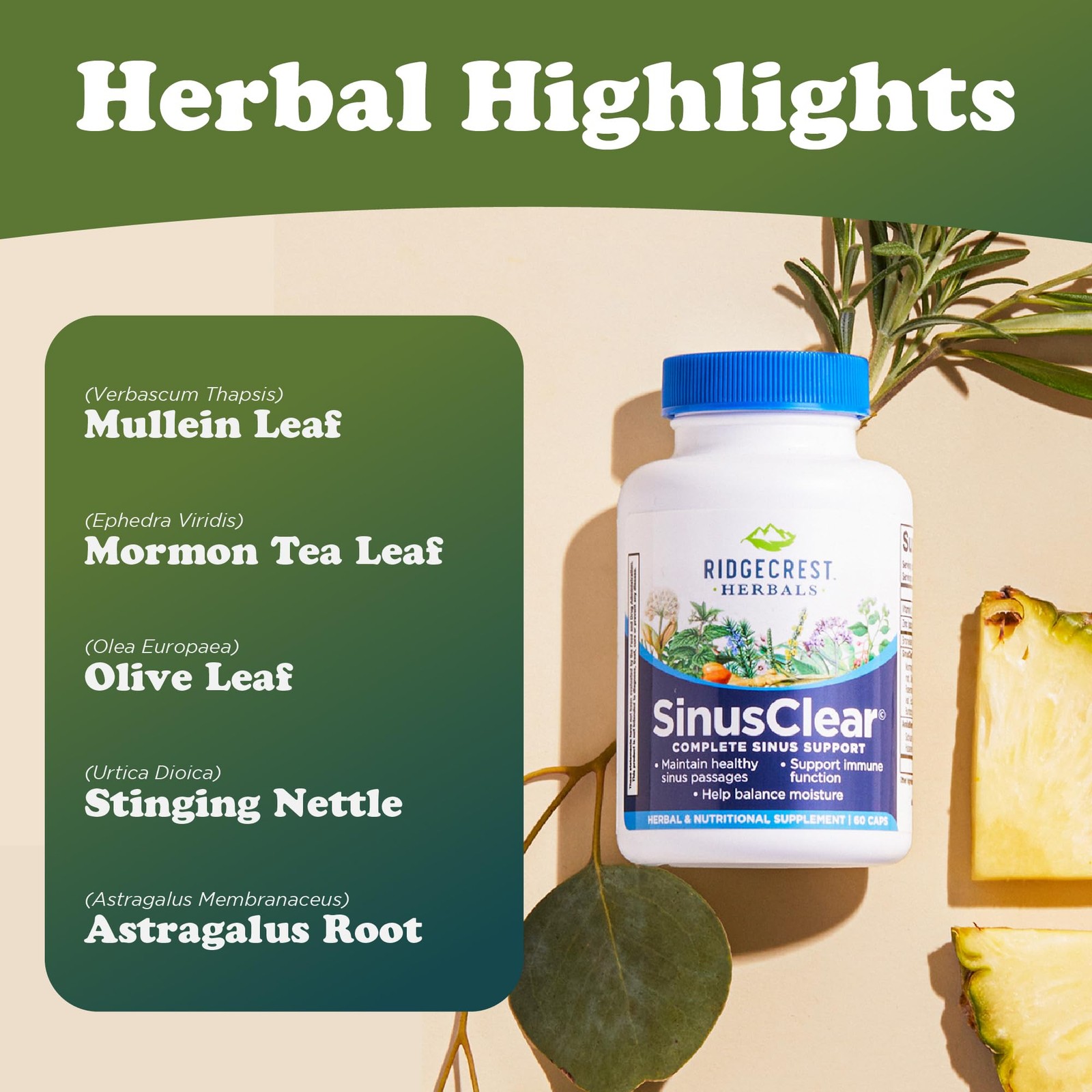 RidgeCrest Herbals SinusClear, Complete Formula 60 Count (Pack of 1), Orange