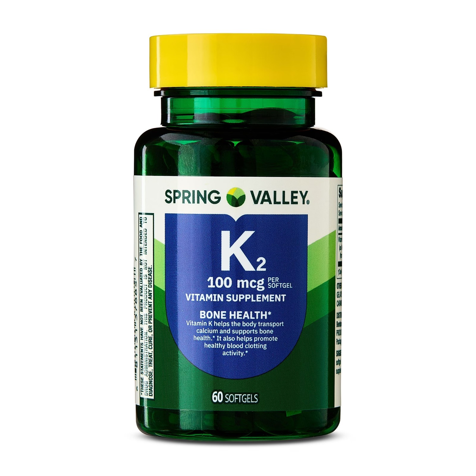 Spring Valley Vitamin K2 Supplement Soft Gel Capsules 100 Mcg 60 Count