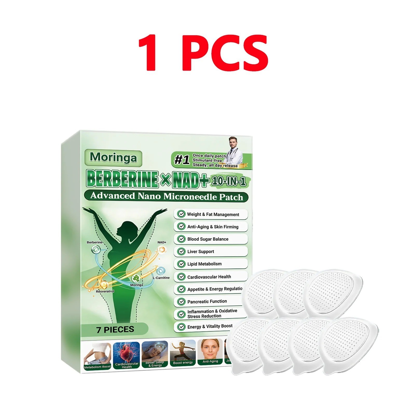 Moringa Berberine 10-in-1 Advanced Nano Microneedle Patch (7pcs/box)*