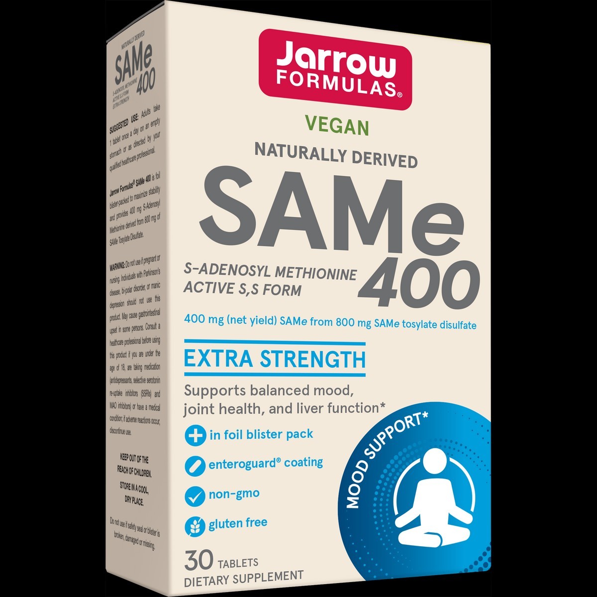 Jarrow Formulas SAMe 400mg Vegan 30 Tablets Exp 1/2027