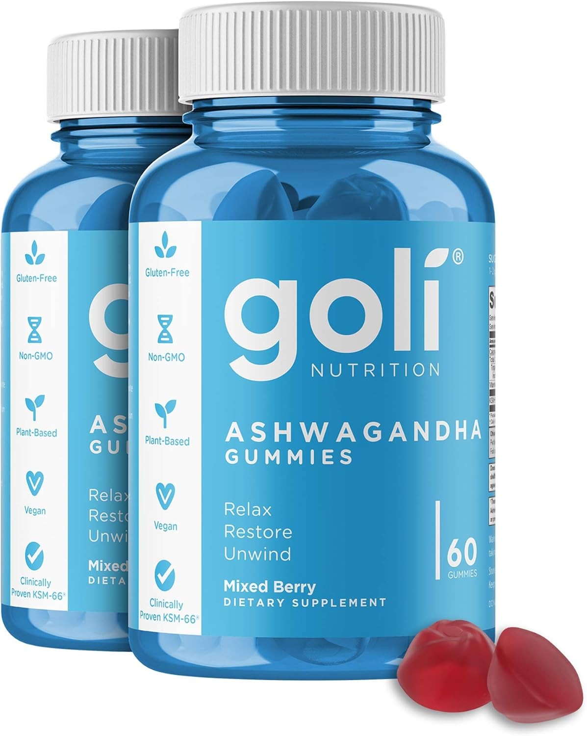 Goli Ashwagandha & Vitamin D Gummy – 60 Count – Mixed Berry, KSM-66, Plant Based