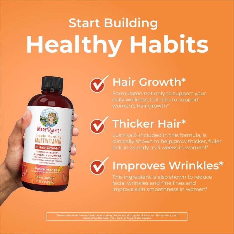 – Liquid Multivitamin + Hair Growth MaryRuth’s Thicker Hair – Vegan, 15.22 Fl Oz