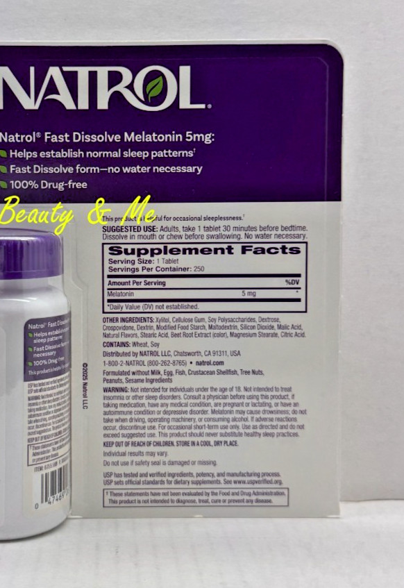 Natrol MELATONIN 5mg, 250 Fast Dissolve Tablets *Sleep Aid, Strawberry Flavor*