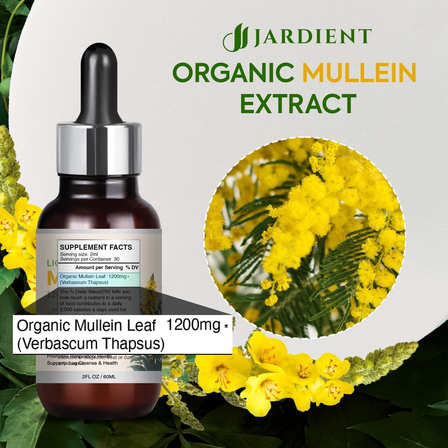 Jardient Mullein Liquid Drops 1200mg 60ML Bottle w Dropper