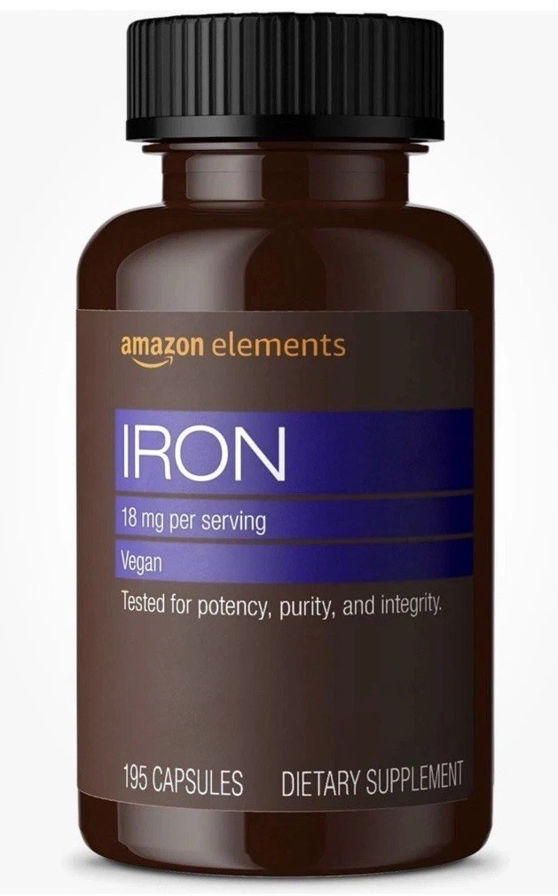 Elements Iron 18mg Capsules, Supports Red Blood Cell Production, Vegan 195 Count