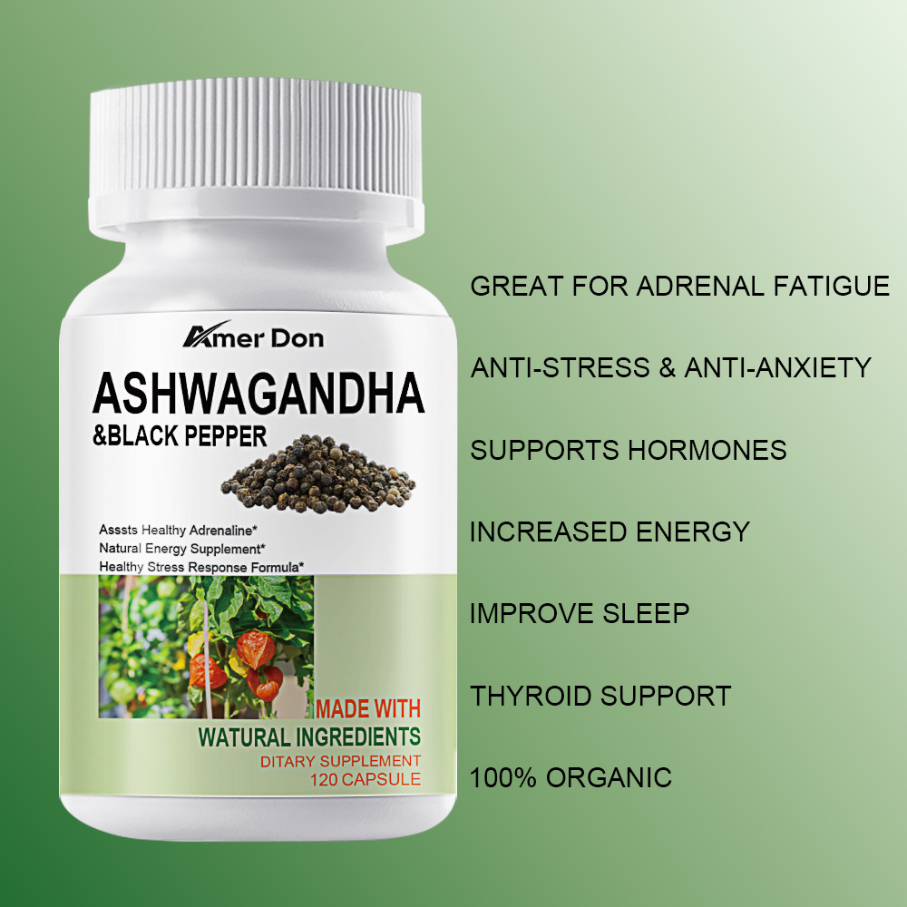 Organic Ashwagandha Capsules 1300mg Supplement w/Black Pepper Root Powder 120Pc