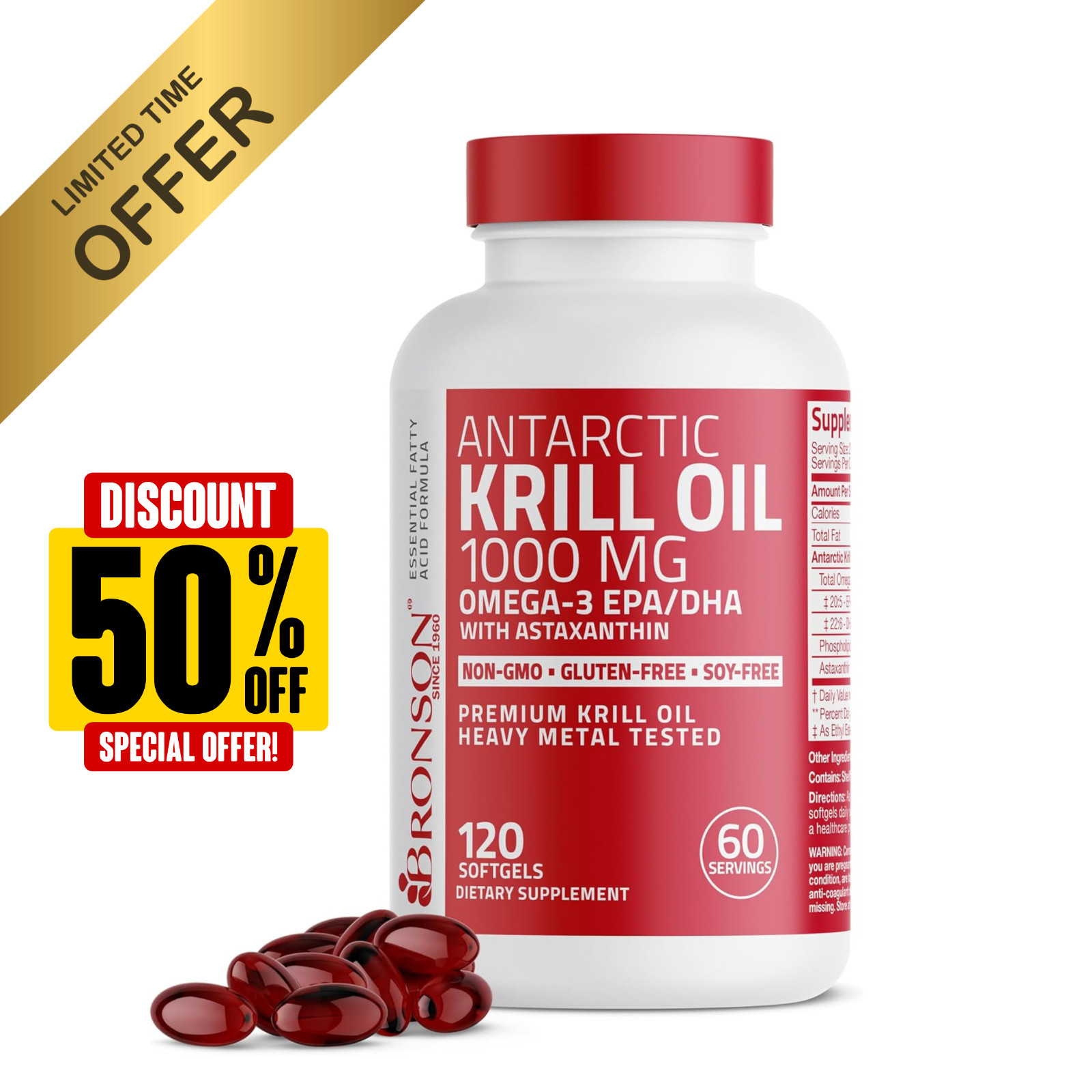 Antarctic Krill Oil 1000mg with Omega-3s EPA, DHA and Astaxanthin