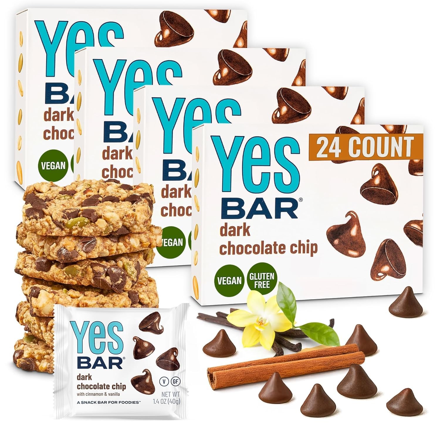 The YES Bar – Dark Chocolate Chip – Plant Based Protein, Decadent Snack Bar –…