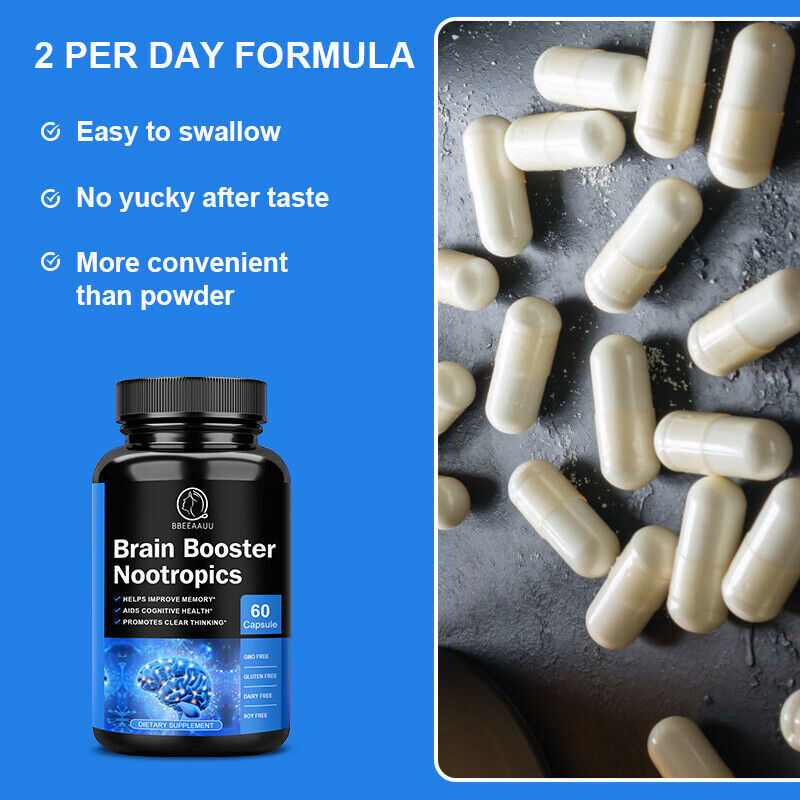 180PCSBrain Booster Nootropic Supplement Improve Memory & Focus,Cognitive Health