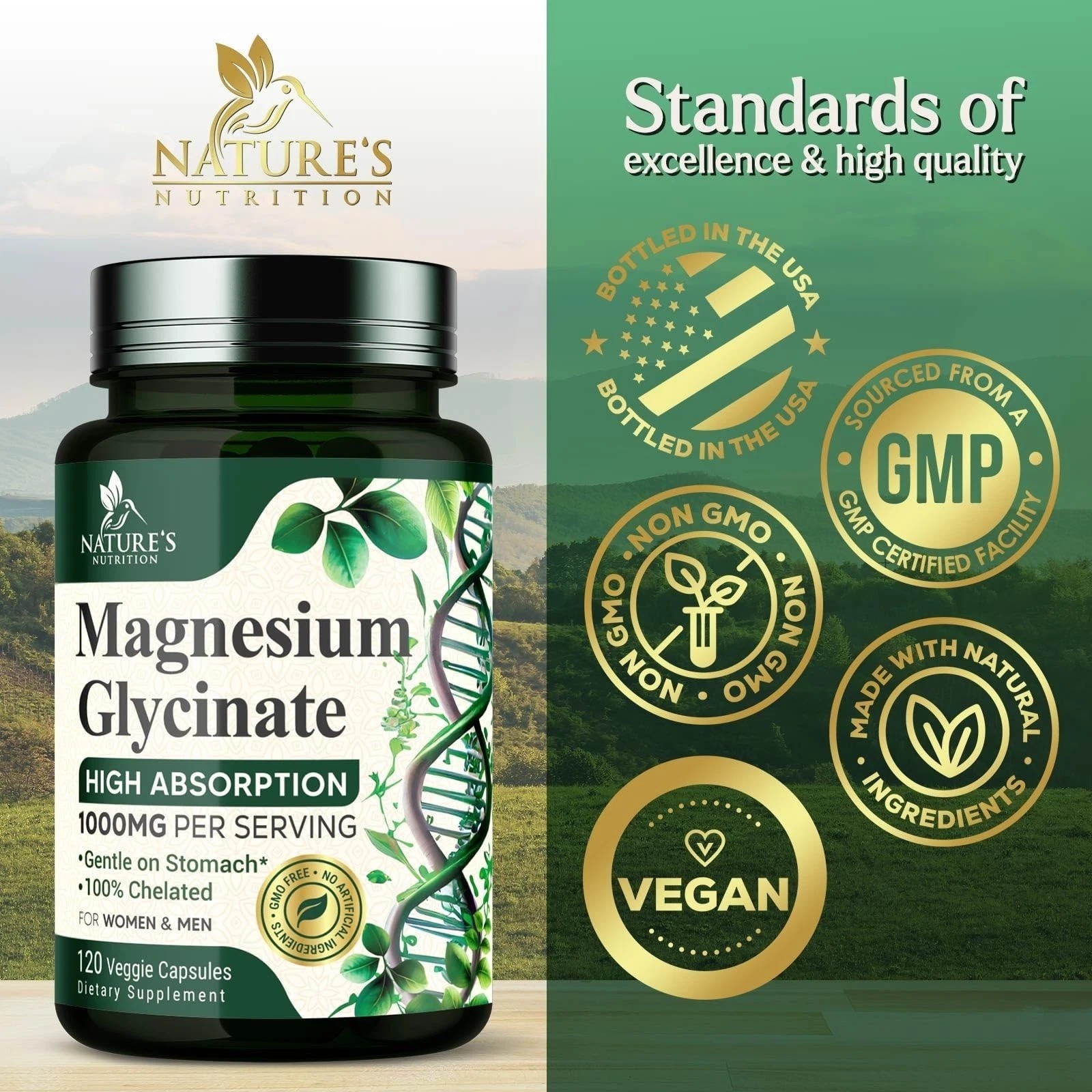 Magnesium Glycinate 1000mg – Chelated for 120 Count (Pack of 1)